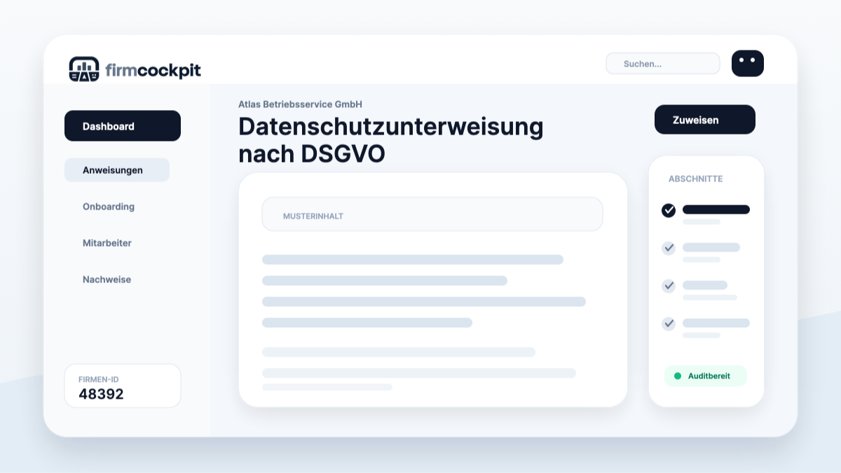 FirmCockpit Blogbild: Datenschutzunterweisung nach DSGVO: Muster für Mitarbeiter