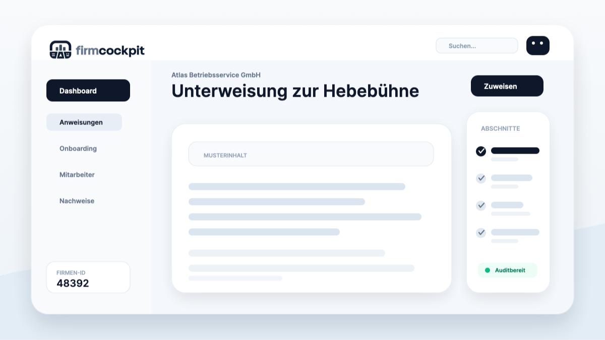 FirmCockpit Blogbild: Unterweisung zur Hebebühne: sicher bedienen und dokumentieren