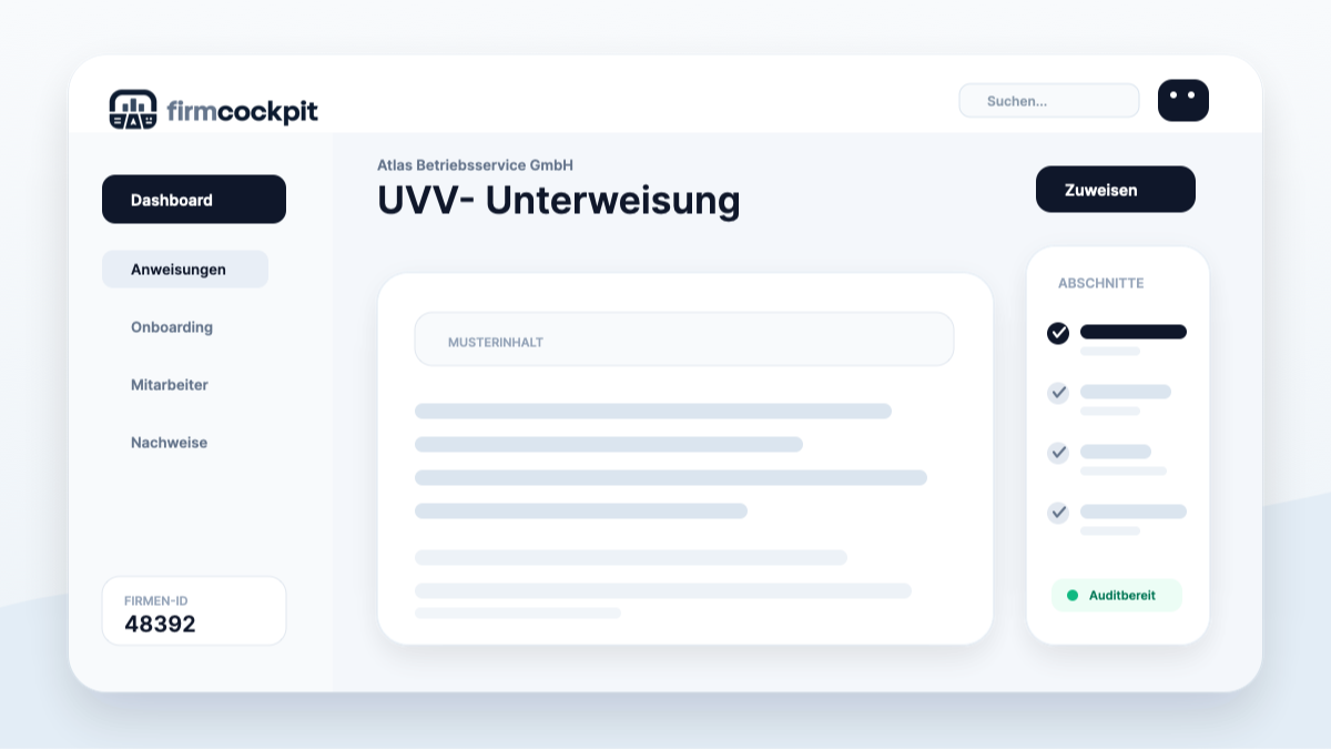 FirmCockpit Blogbild: UVV-Unterweisung: Inhalte, Pflicht und Mustertext